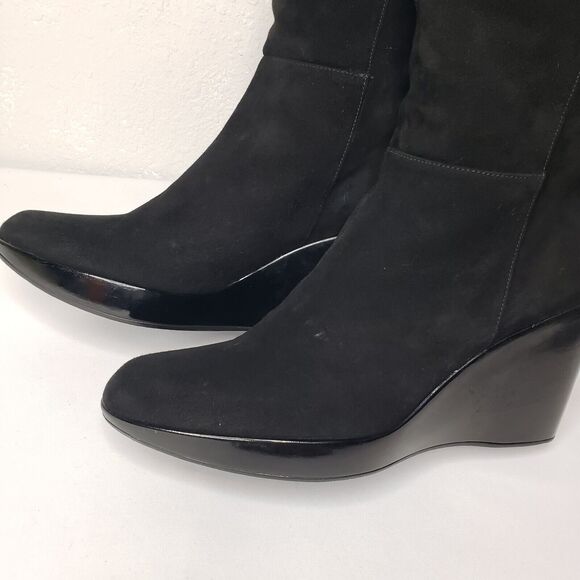 Stuart Weitzman Saratoga Over The Knee Black Suede Platform Wedge Boots Size 9 N - Picture 5 of 13